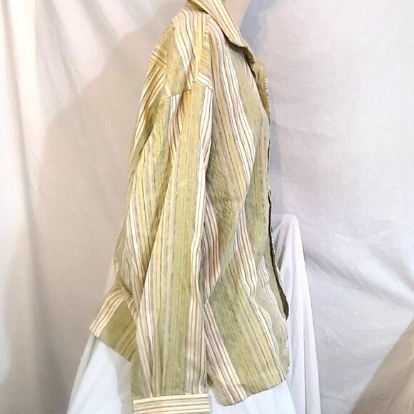 3XL Maltos Green Stripe French Cuff Button Down Collar Dress Shirt - Picture 2 of 10